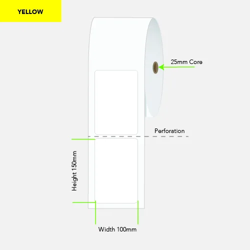 LABEL THERM PERM 100X150 1AC 400R 25MM YELLOW