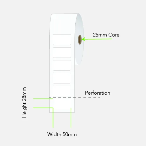 LABEL THRM TRF PLAIN PERM 50X28 1AC 2000/R 25MM PERF