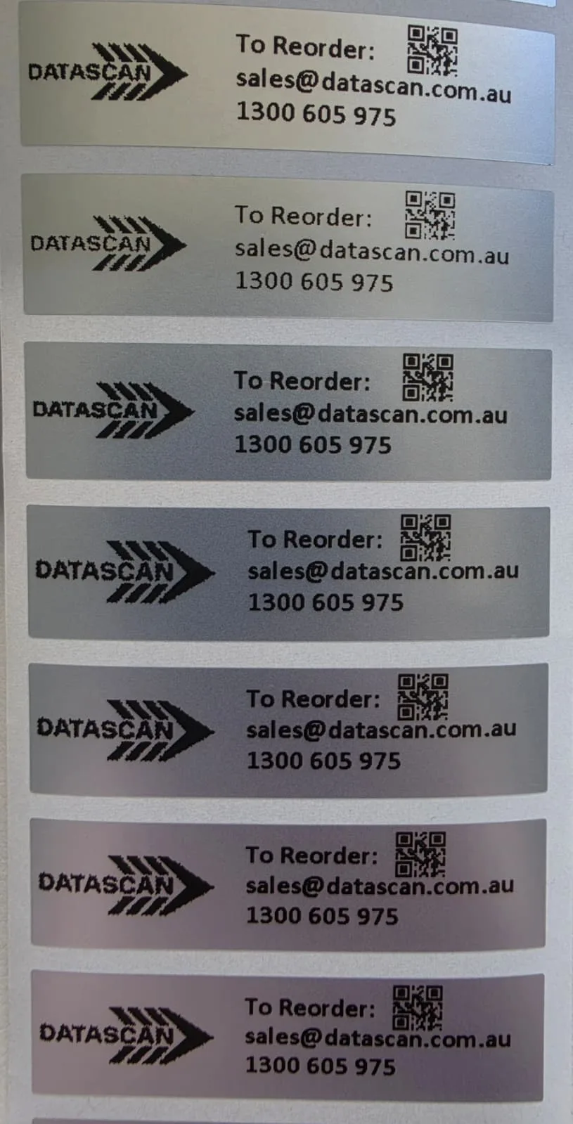 Pre-printed 55mm x15mm Asset Durable Matte Silver Polyester Asset labels